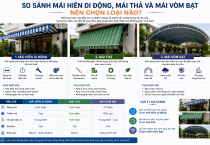 SO SÁNH MÁI HIÊN DI ĐỘNG, MÁI THẢ VÀ MÁI VÒM BẠT – NÊN CHỌN LOẠI NÀO?
